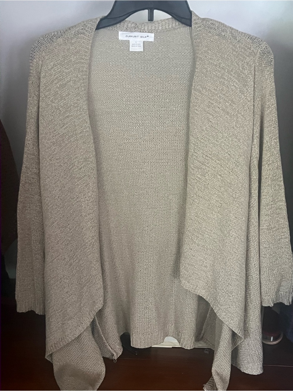 august silk Taupe Open-Front Draped Cardigan